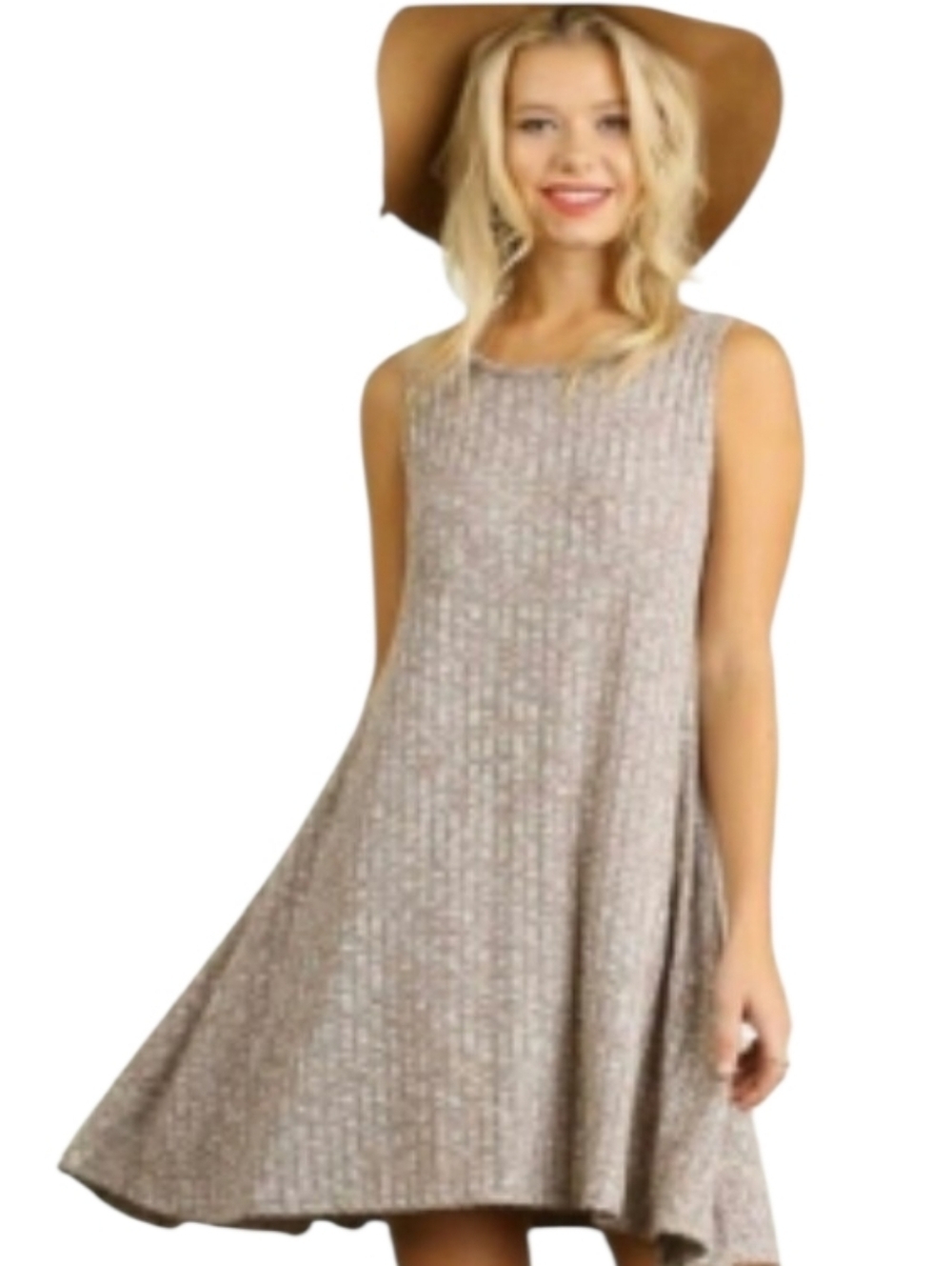 Umgee Brown Sleeveless Swing High Low Dress